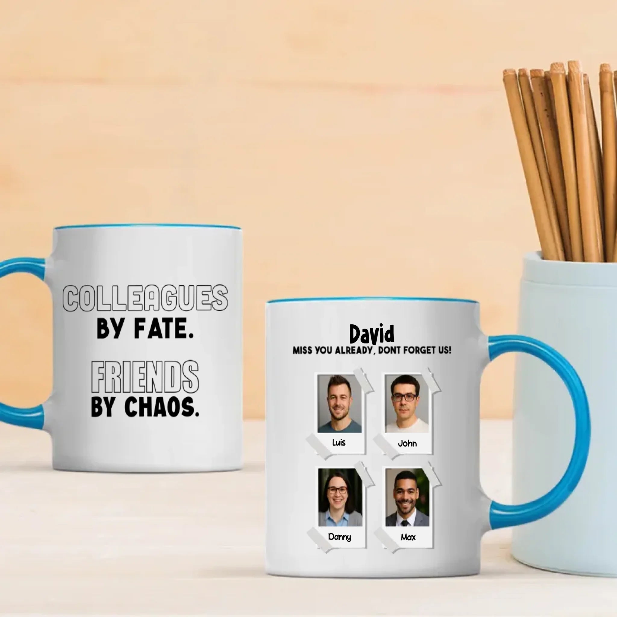 Retirement Mug Gift “Colleagues by Fate, Friends by Chaos” Wishing Happiness and Joy - 89Prints