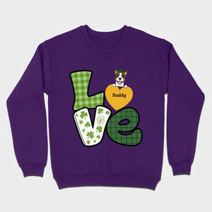 St. Patrick’s LOVE Dog Shirt – Custom Pet Name & Green Clover Design - 89Prints