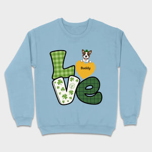St. Patrick’s LOVE Dog Shirt – Custom Pet Name & Green Clover Design - 89Prints
