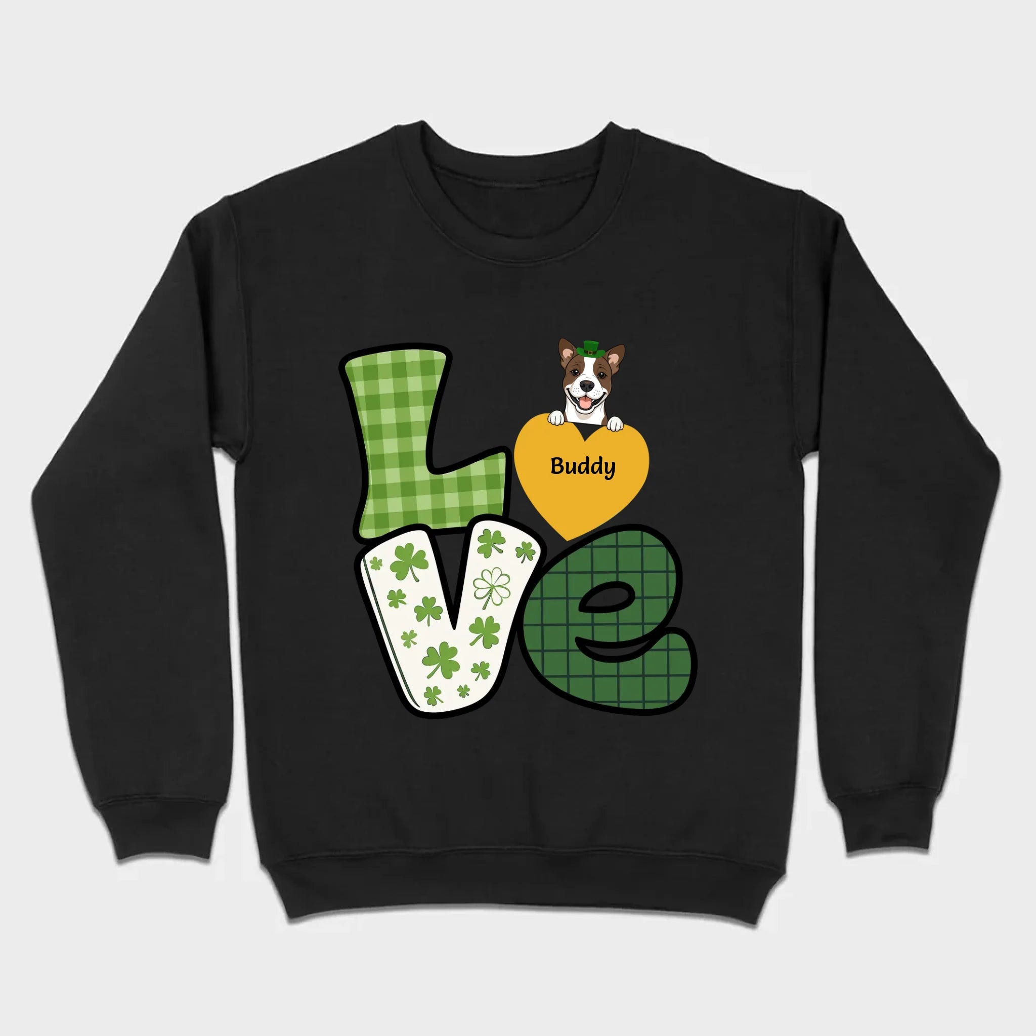 St. Patrick’s LOVE Dog Shirt – Custom Pet Name & Green Clover Design - 89Prints