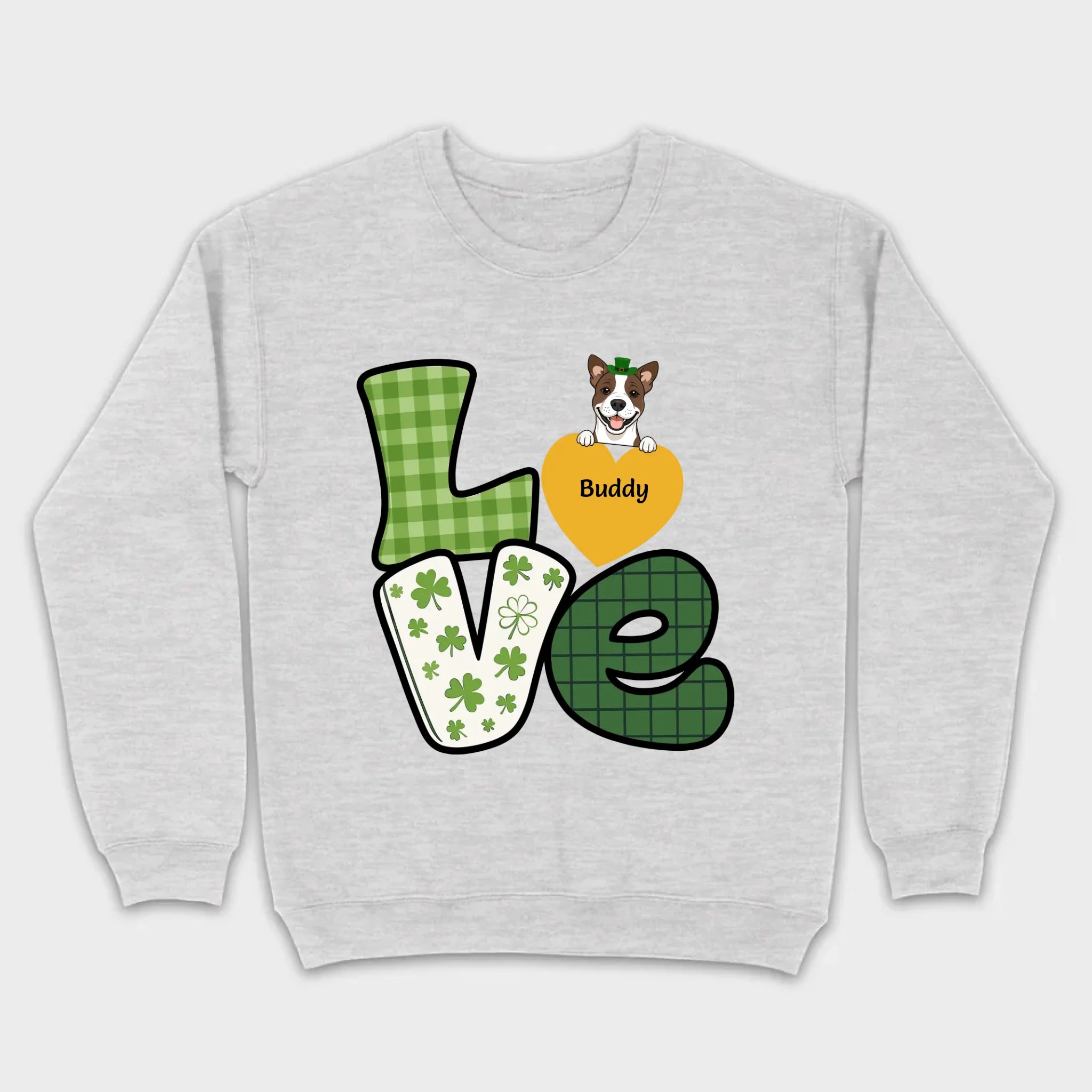 St. Patrick’s LOVE Dog Shirt – Custom Pet Name & Green Clover Design - 89Prints