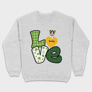 St. Patrick’s LOVE Dog Shirt – Custom Pet Name & Green Clover Design - 89Prints