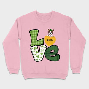 St. Patrick’s LOVE Dog Shirt – Custom Pet Name & Green Clover Design - 89Prints