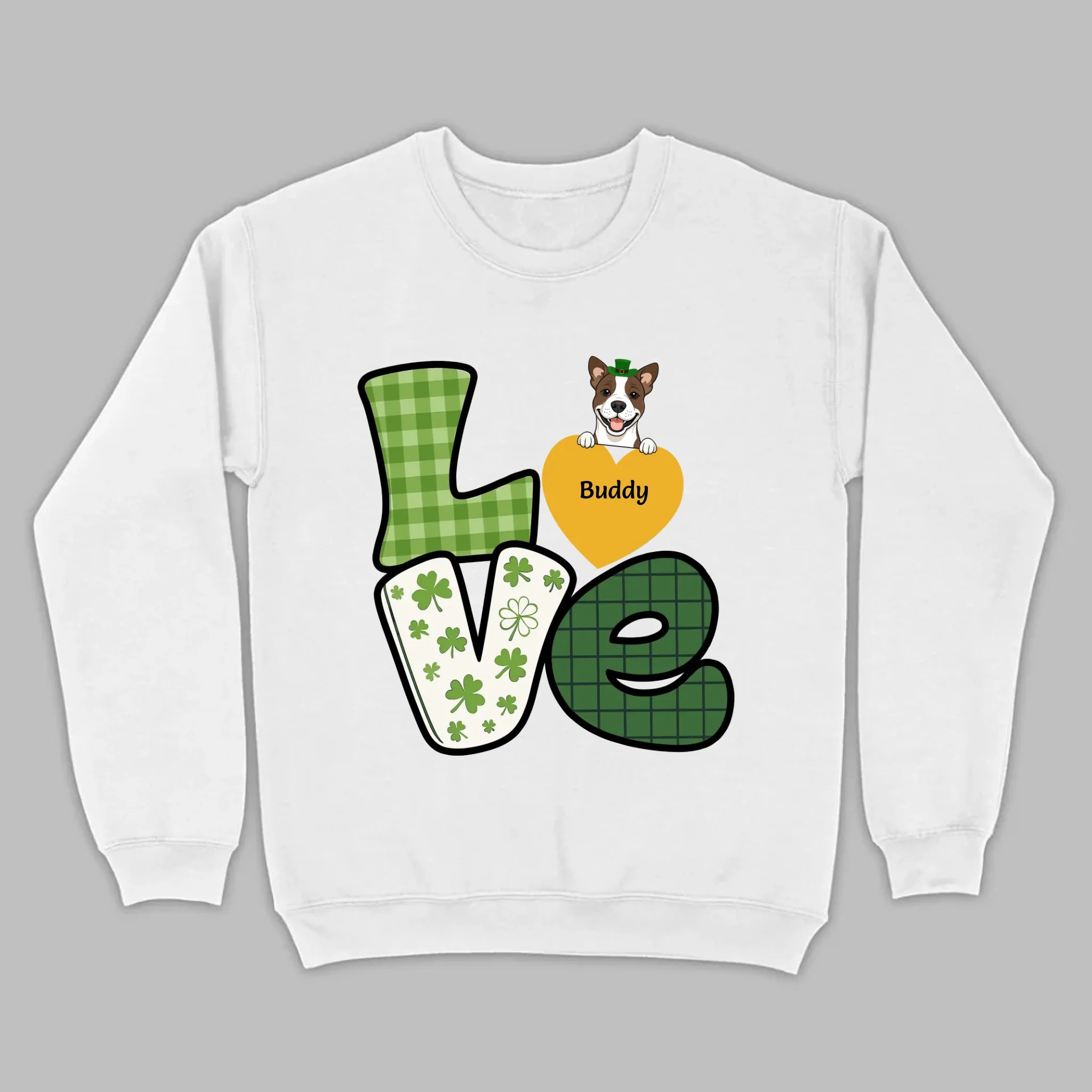 St. Patrick’s LOVE Dog Shirt – Custom Pet Name & Green Clover Design - 89Prints