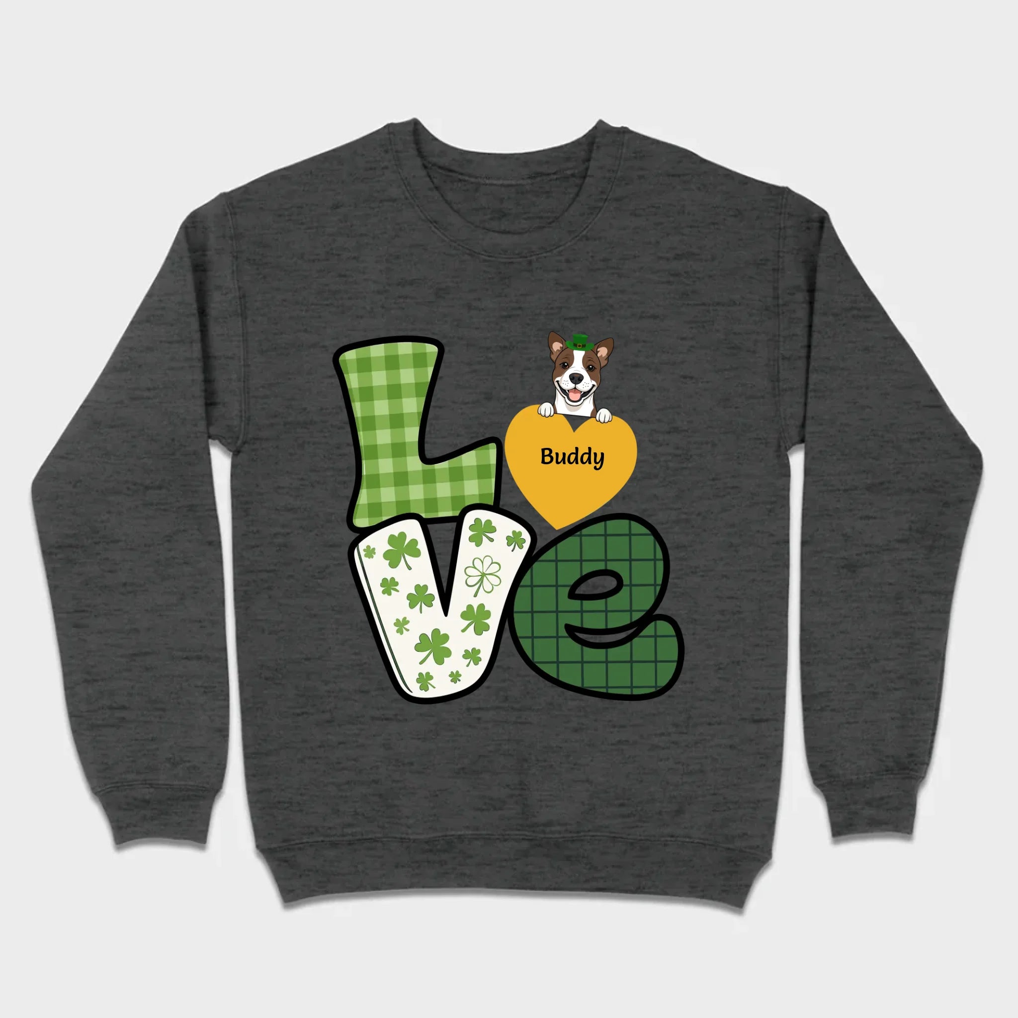 St. Patrick’s LOVE Dog Shirt – Custom Pet Name & Green Clover Design - 89Prints