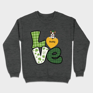 St. Patrick’s LOVE Dog Shirt – Custom Pet Name & Green Clover Design - 89Prints