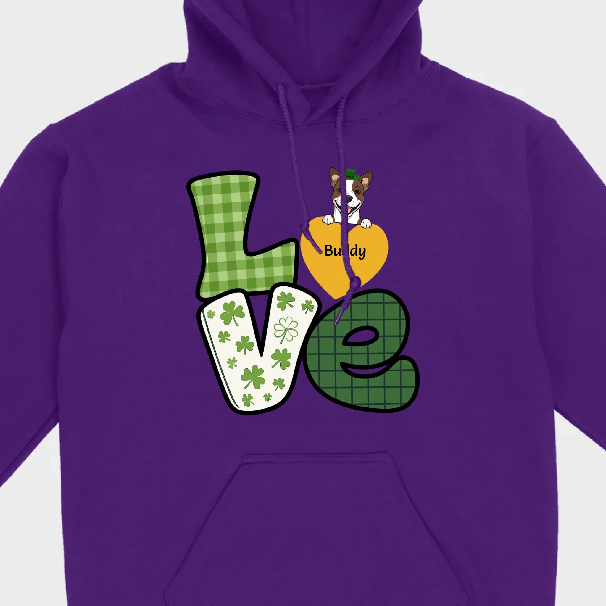 St. Patrick’s LOVE Dog Shirt – Custom Pet Name & Green Clover Design - 89Prints