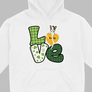 St. Patrick’s LOVE Dog Shirt – Custom Pet Name & Green Clover Design - 89Prints