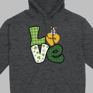 St. Patrick’s LOVE Dog Shirt – Custom Pet Name & Green Clover Design - 89Prints