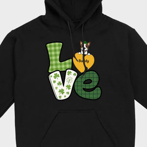 St. Patrick’s LOVE Dog Shirt – Custom Pet Name & Green Clover Design - 89Prints