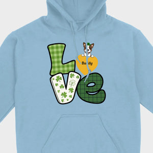 St. Patrick’s LOVE Dog Shirt – Custom Pet Name & Green Clover Design - 89Prints