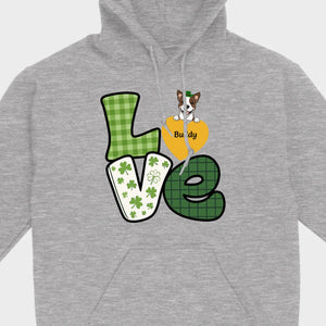 St. Patrick’s LOVE Dog Shirt – Custom Pet Name & Green Clover Design - 89Prints