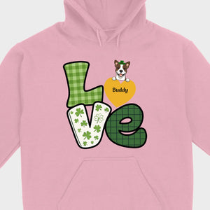 St. Patrick’s LOVE Dog Shirt – Custom Pet Name & Green Clover Design - 89Prints