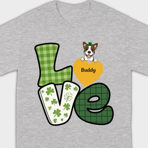 St. Patrick’s LOVE Dog Shirt – Custom Pet Name & Green Clover Design - 89Prints