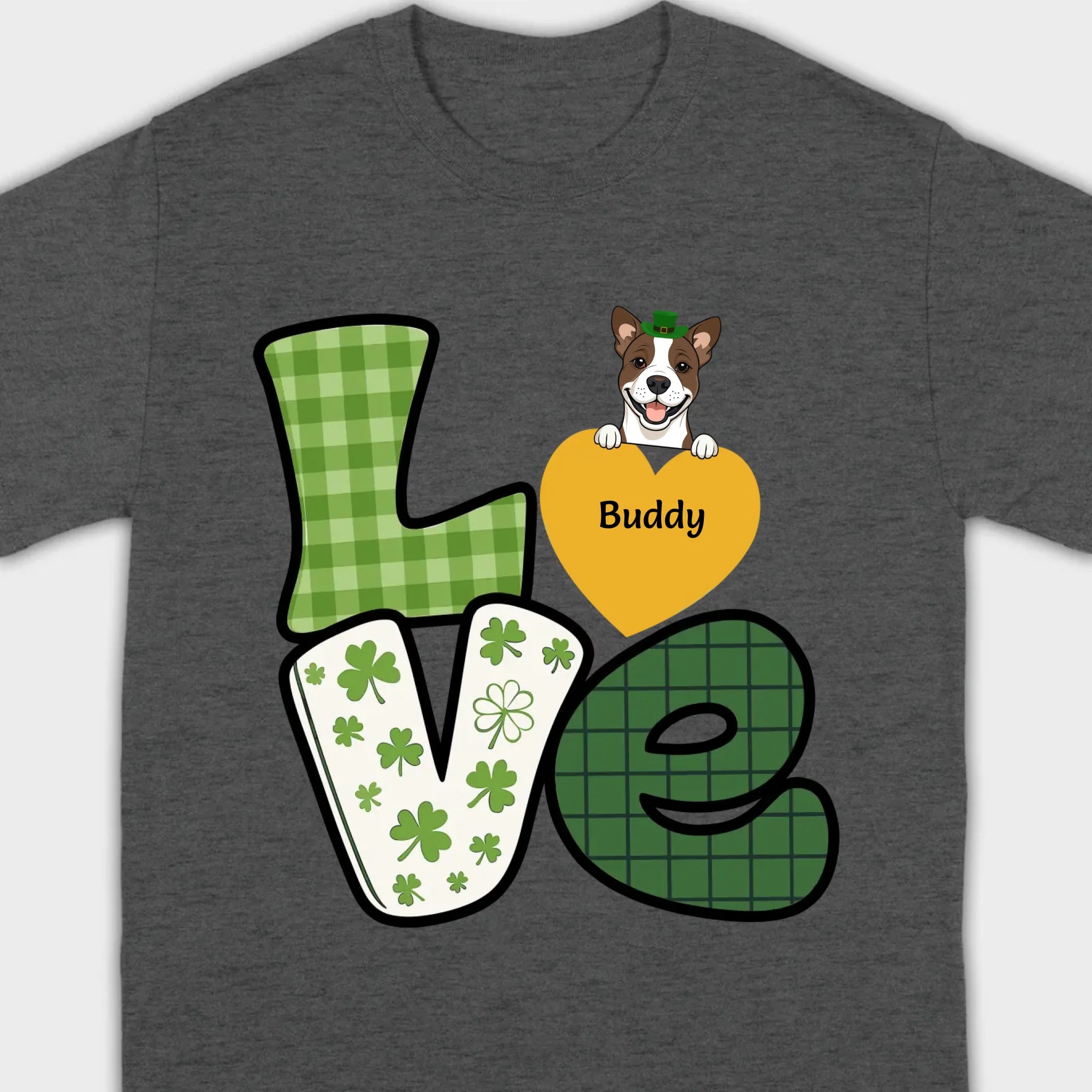 St. Patrick’s LOVE Dog Shirt – Custom Pet Name & Green Clover Design - 89Prints