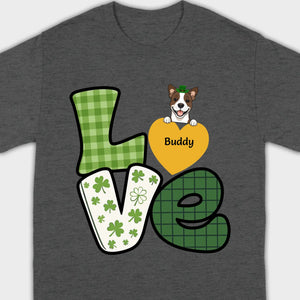 St. Patrick’s LOVE Dog Shirt – Custom Pet Name & Green Clover Design - 89Prints