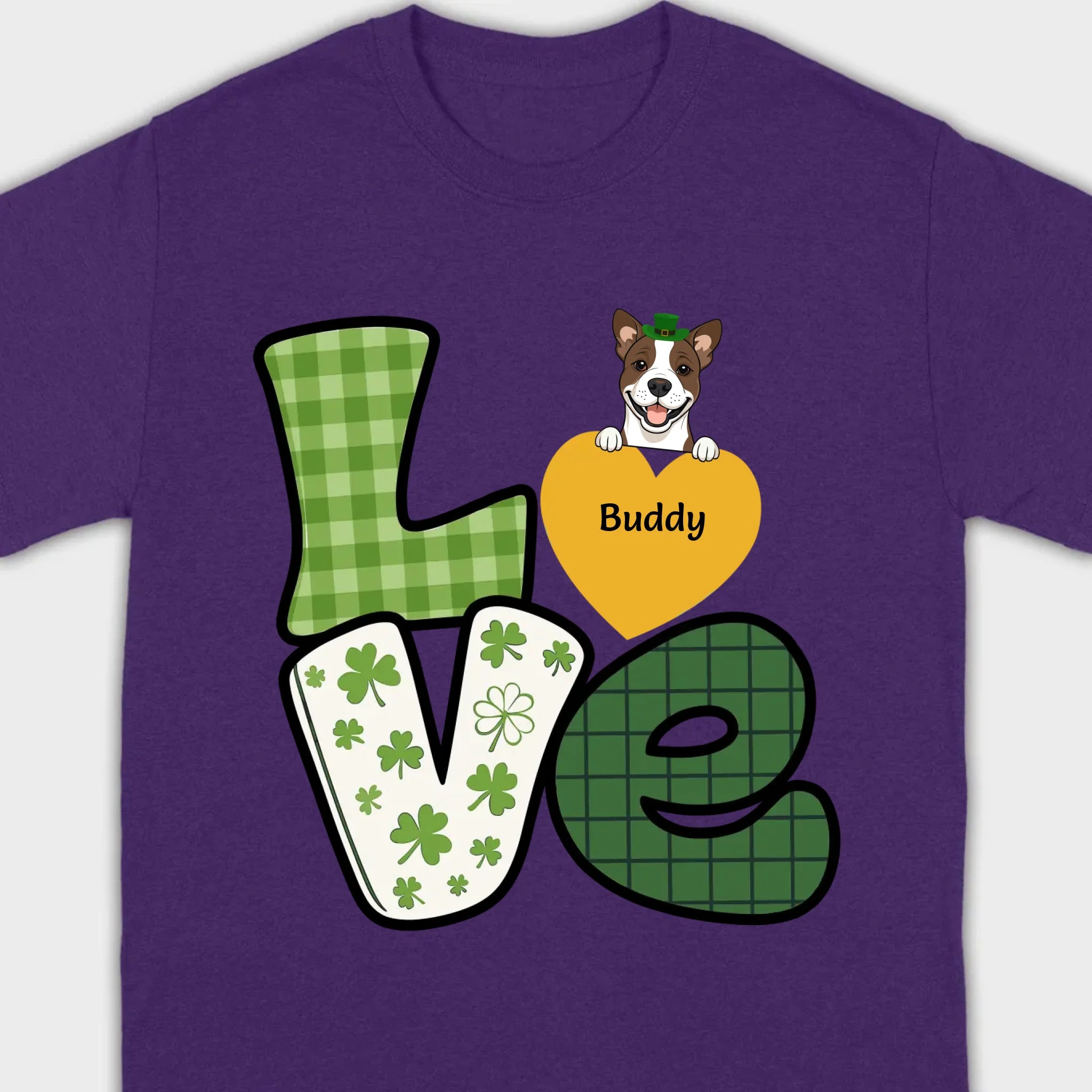 St. Patrick’s LOVE Dog Shirt – Custom Pet Name & Green Clover Design - 89Prints