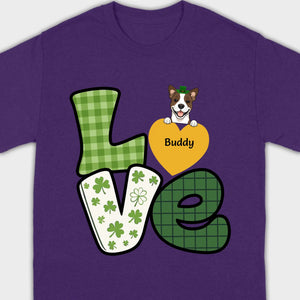St. Patrick’s LOVE Dog Shirt – Custom Pet Name & Green Clover Design - 89Prints