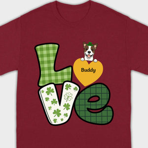 St. Patrick’s LOVE Dog Shirt – Custom Pet Name & Green Clover Design - 89Prints