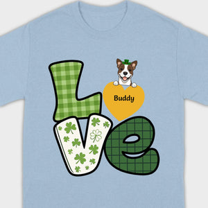 St. Patrick’s LOVE Dog Shirt – Custom Pet Name & Green Clover Design - 89Prints