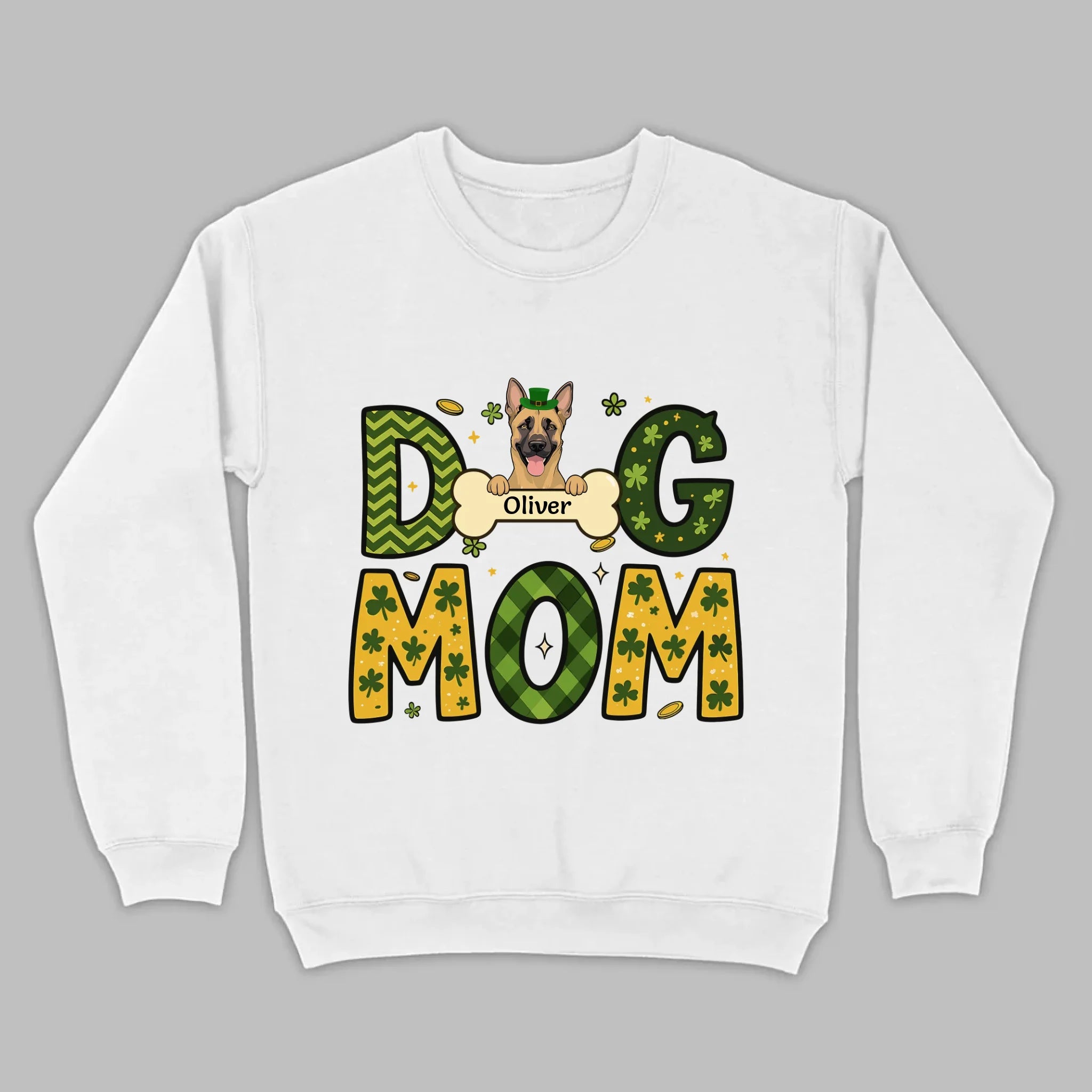 Cute Personalized “Dog Mom” Hoodie with Custom Dog & Name – St. Patrick’s Day Theme - 89Prints