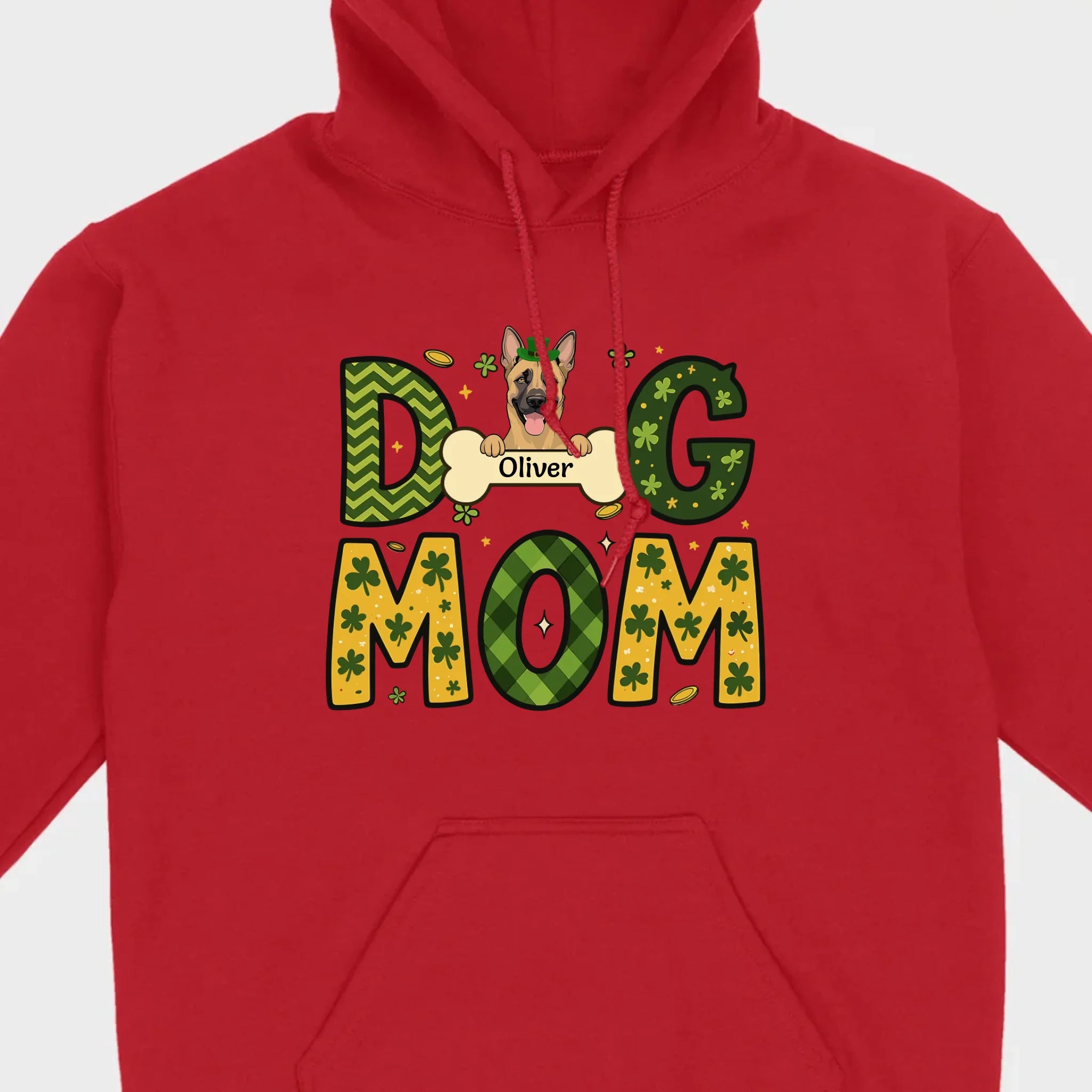 Cute Personalized “Dog Mom” Hoodie with Custom Dog & Name – St. Patrick’s Day Theme - 89Prints