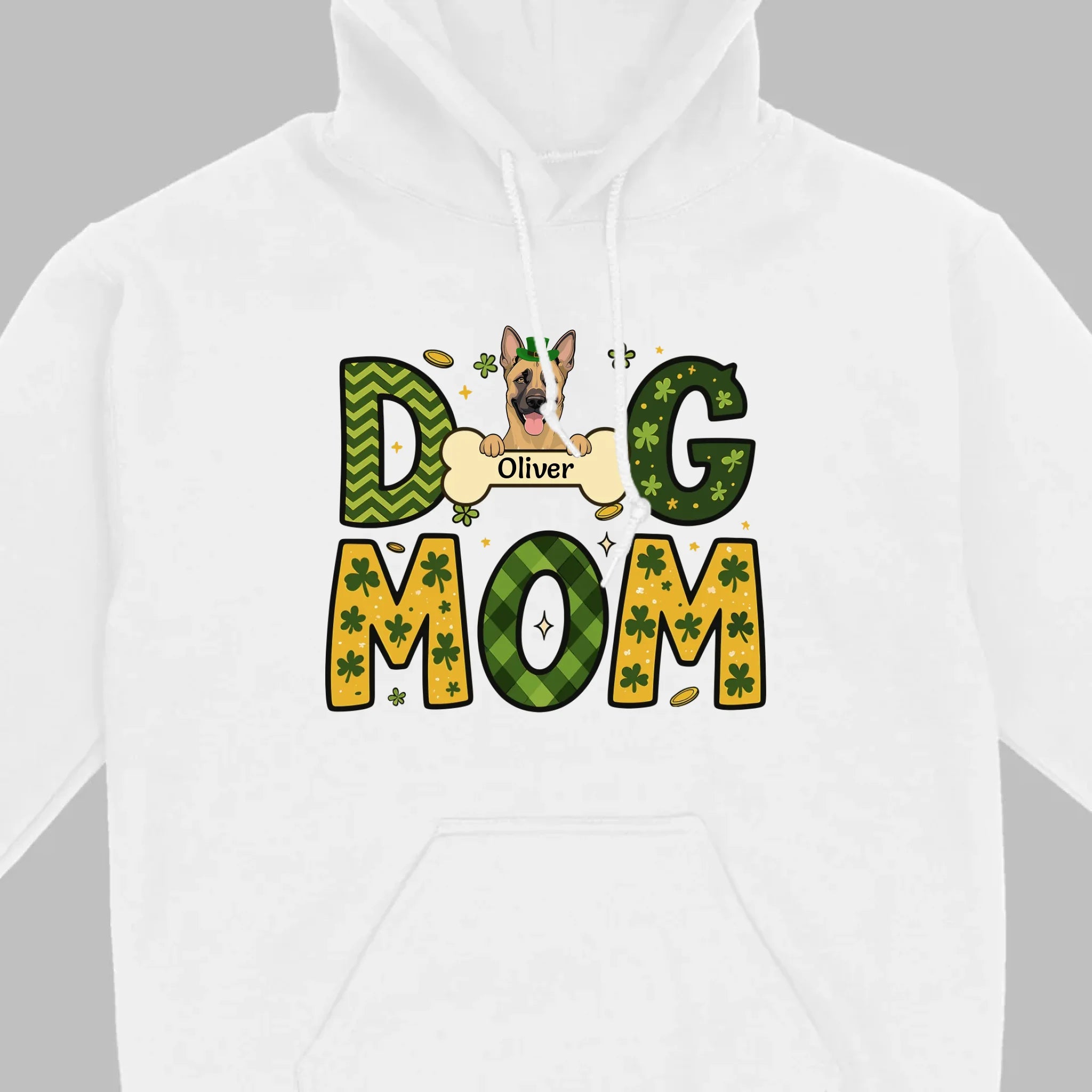 Cute Personalized “Dog Mom” Hoodie with Custom Dog & Name – St. Patrick’s Day Theme - 89Prints