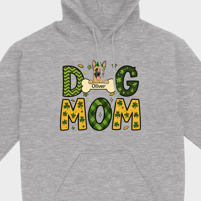 Cute Personalized “Dog Mom” Hoodie with Custom Dog & Name – St. Patrick’s Day Theme - 89Prints