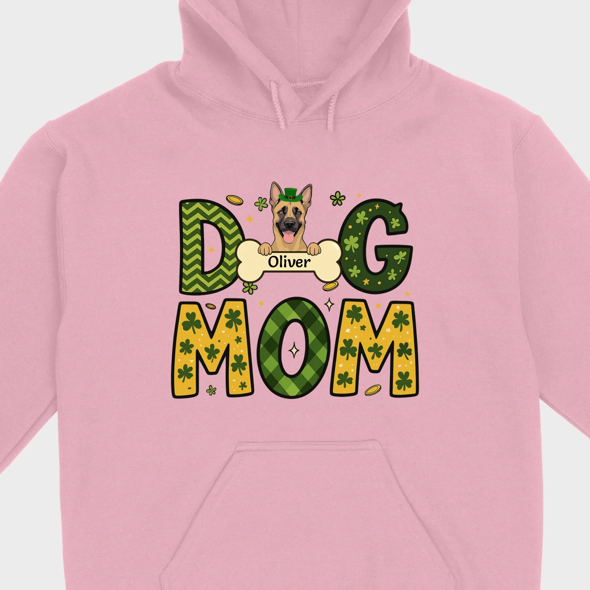 Cute Personalized “Dog Mom” Hoodie with Custom Dog & Name – St. Patrick’s Day Theme - 89Prints