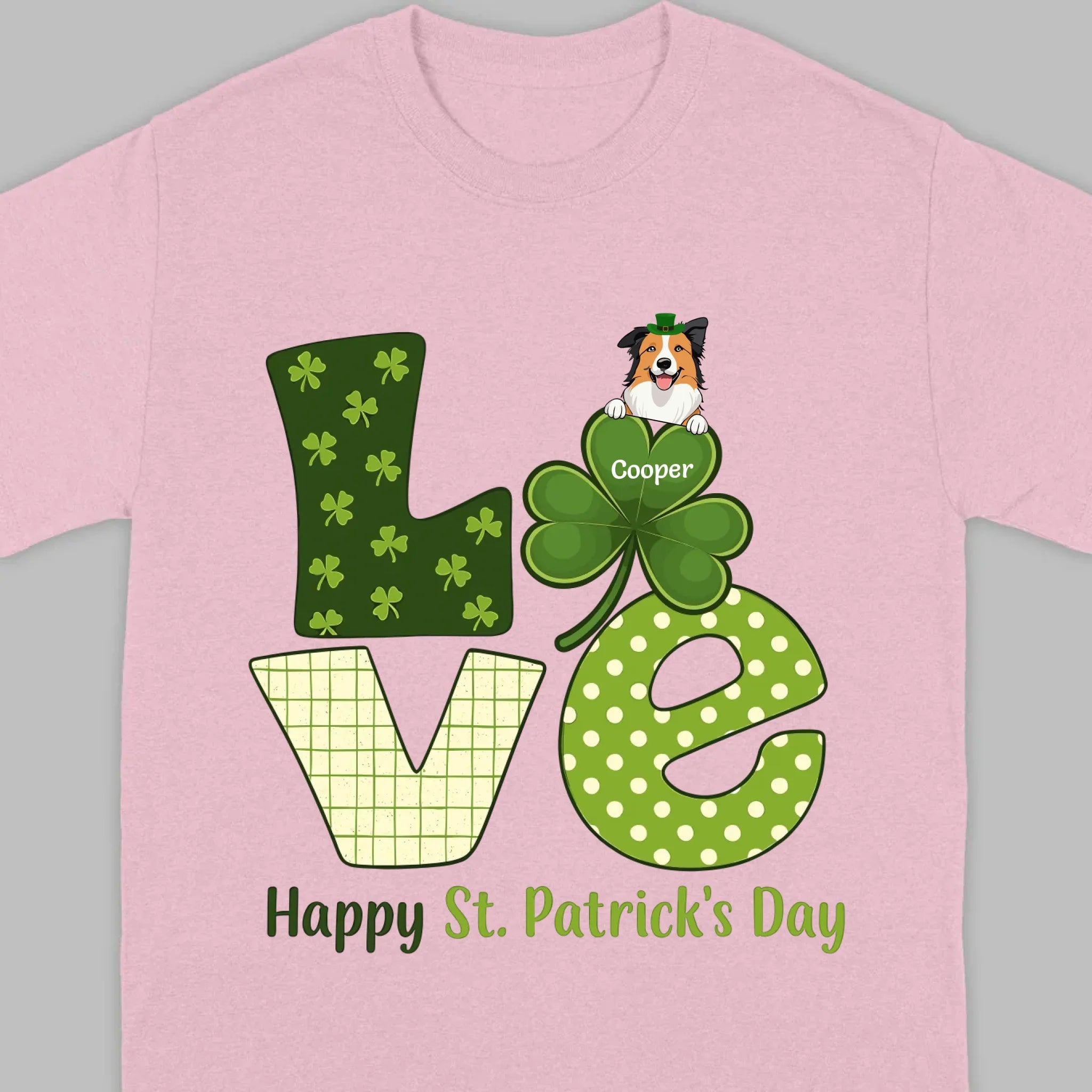 Personalized LOVE Shamrock Shirt with Custom Dog for St. Patrick’s Day - 89Prints