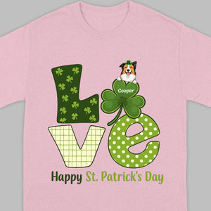 Personalized LOVE Shamrock Shirt with Custom Dog for St. Patrick’s Day - 89Prints