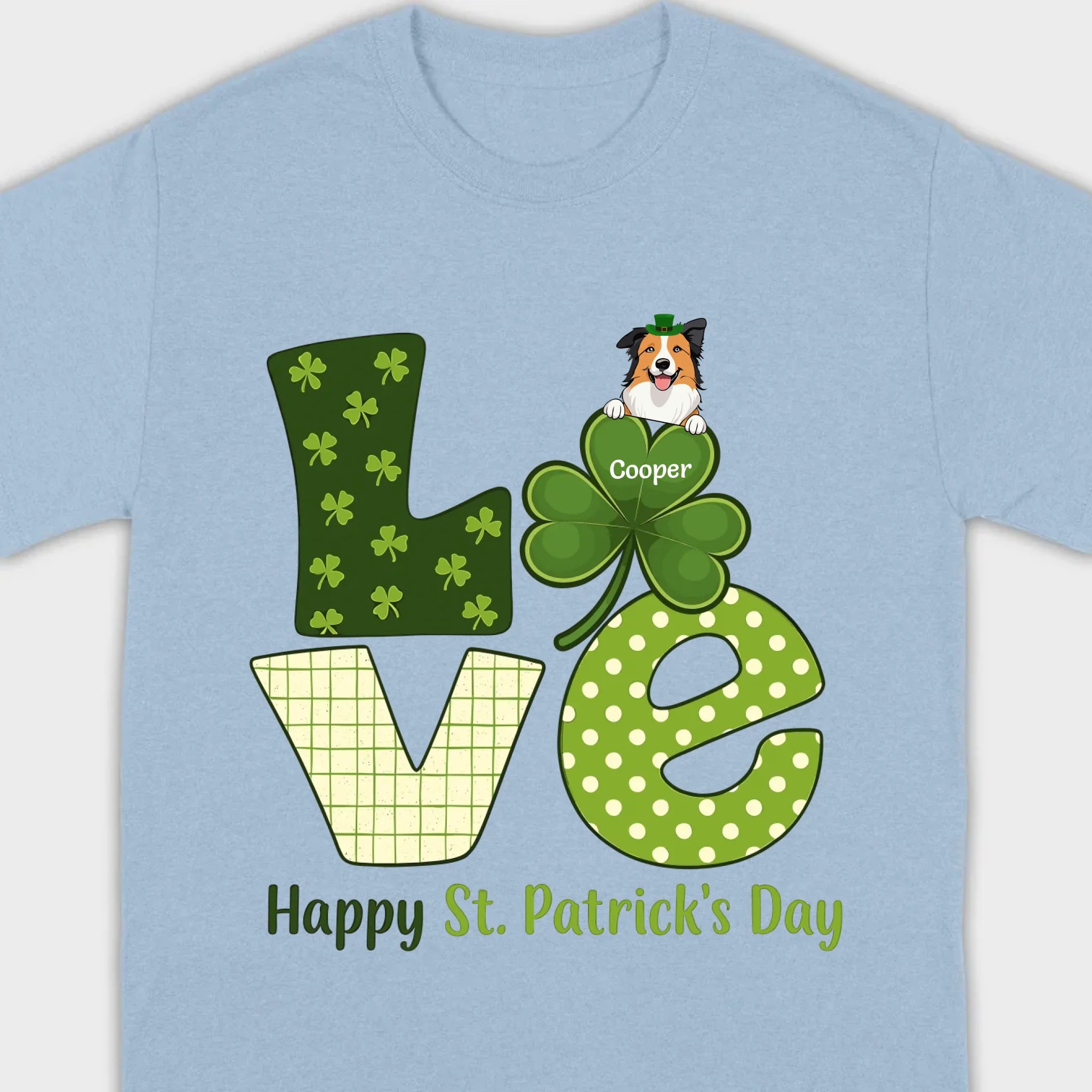 Personalized LOVE Shamrock Shirt with Custom Dog for St. Patrick’s Day - 89Prints