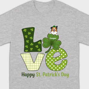 Personalized LOVE Shamrock Shirt with Custom Dog for St. Patrick’s Day - 89Prints