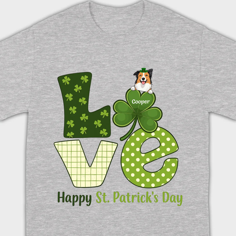 Personalized LOVE Shamrock Shirt with Custom Dog for St. Patrick’s Day - 89Prints