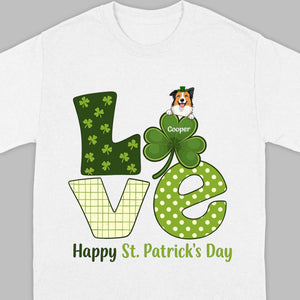 Personalized LOVE Shamrock Shirt with Custom Dog for St. Patrick’s Day - 89Prints