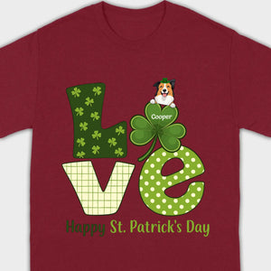Personalized LOVE Shamrock Shirt with Custom Dog for St. Patrick’s Day - 89Prints