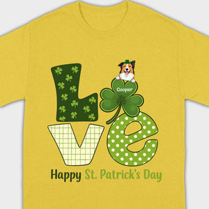 Personalized LOVE Shamrock Shirt with Custom Dog for St. Patrick’s Day - 89Prints