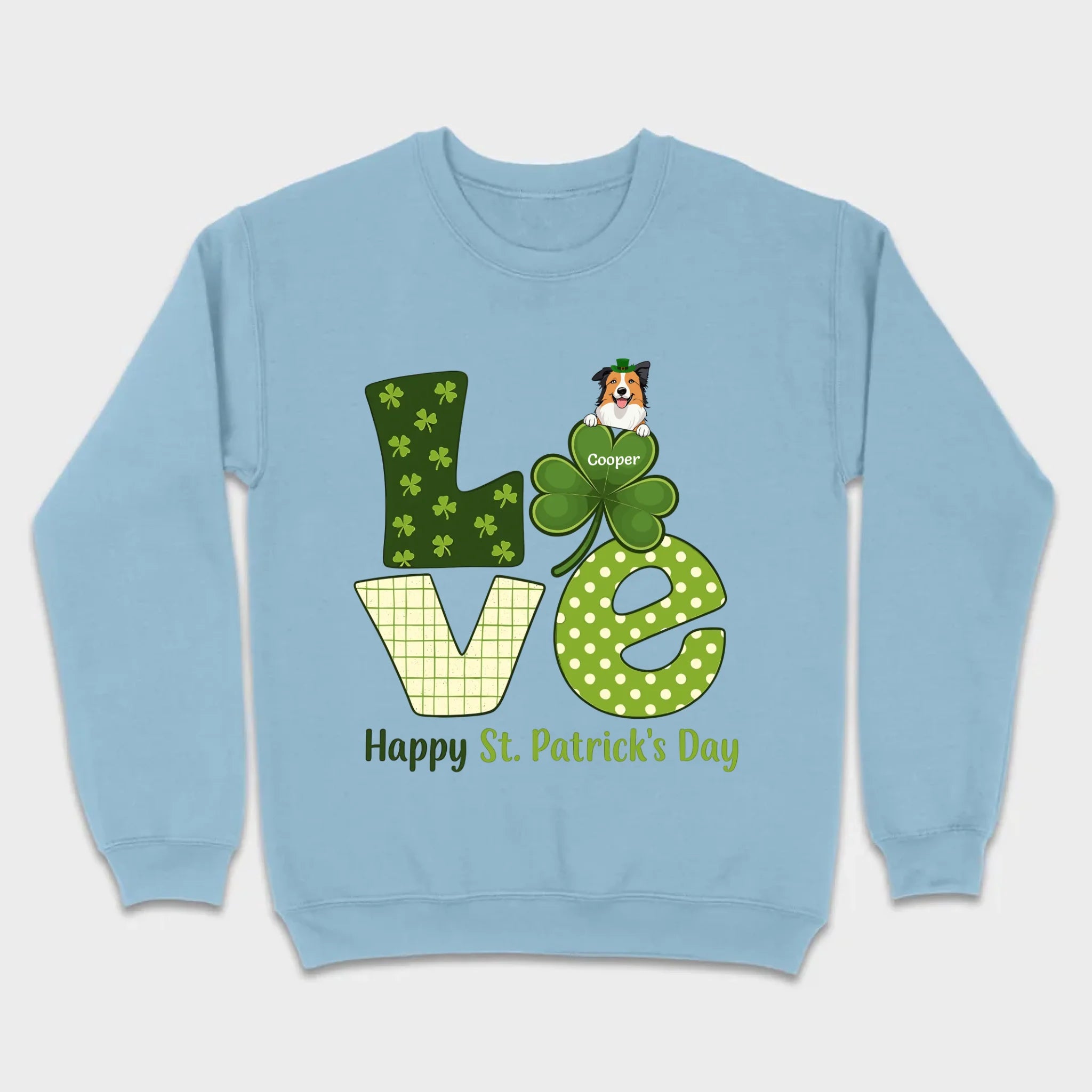 Personalized LOVE Shamrock Shirt with Custom Dog for St. Patrick’s Day - 89Prints