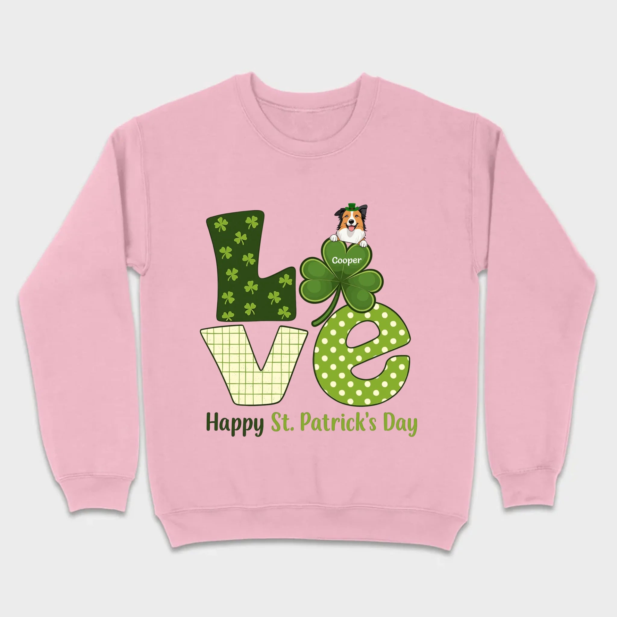 Personalized LOVE Shamrock Shirt with Custom Dog for St. Patrick’s Day - 89Prints
