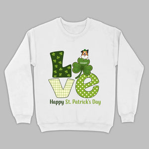 Personalized LOVE Shamrock Shirt with Custom Dog for St. Patrick’s Day - 89Prints