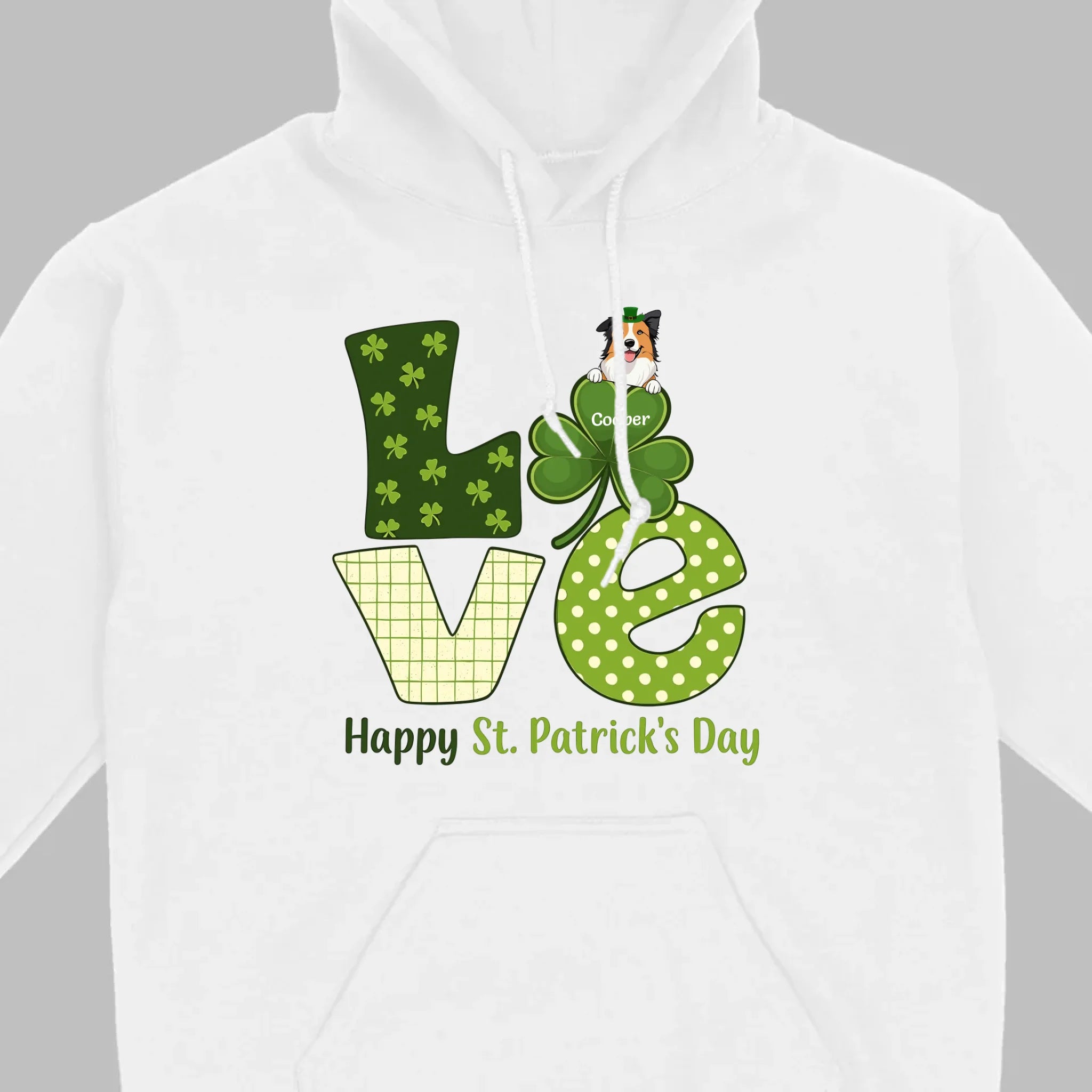 Personalized LOVE Shamrock Shirt with Custom Dog for St. Patrick’s Day - 89Prints