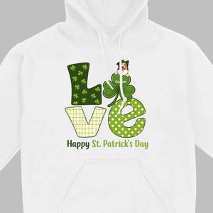 Personalized LOVE Shamrock Shirt with Custom Dog for St. Patrick’s Day - 89Prints