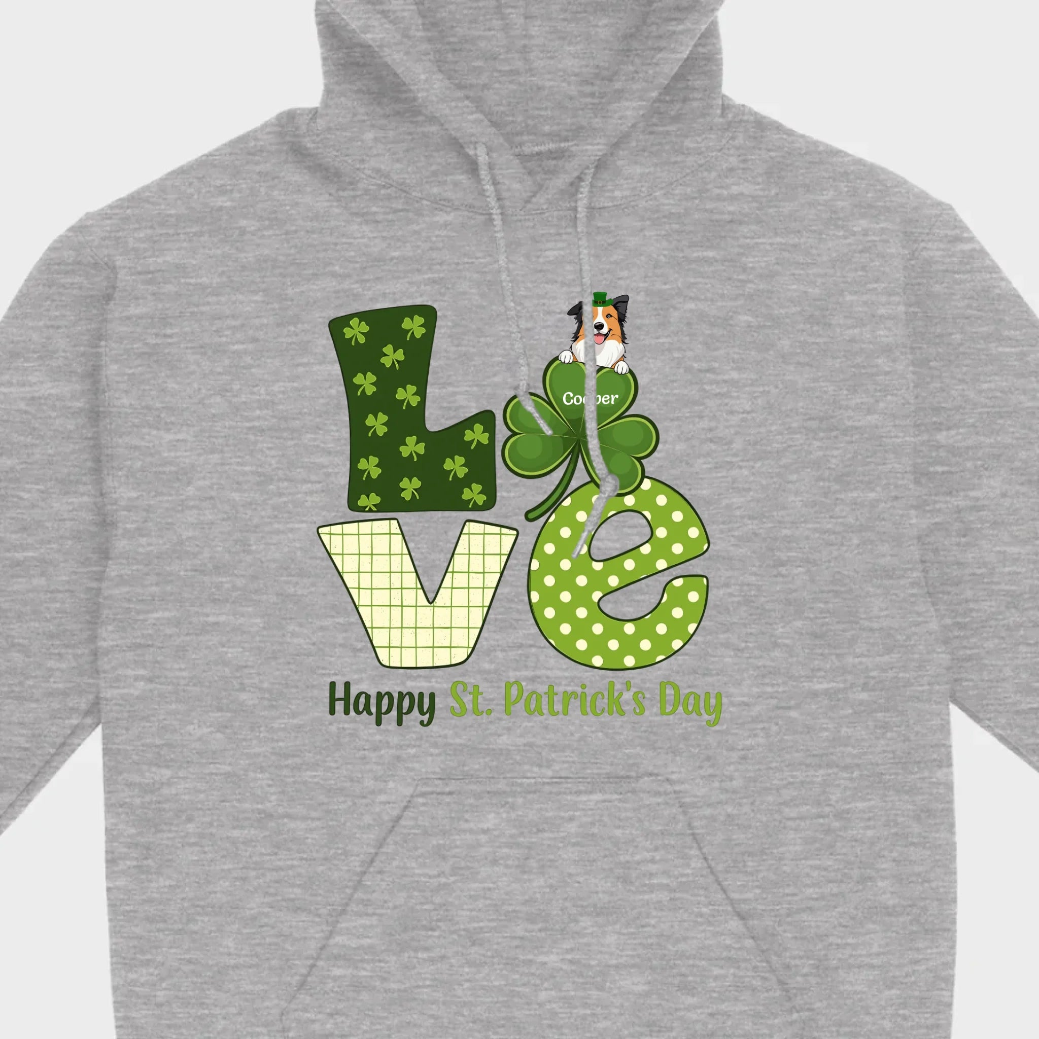 Personalized LOVE Shamrock Shirt with Custom Dog for St. Patrick’s Day - 89Prints