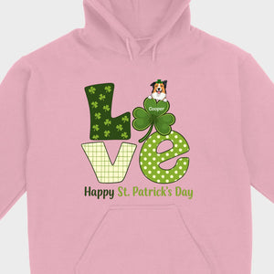 Personalized LOVE Shamrock Shirt with Custom Dog for St. Patrick’s Day - 89Prints