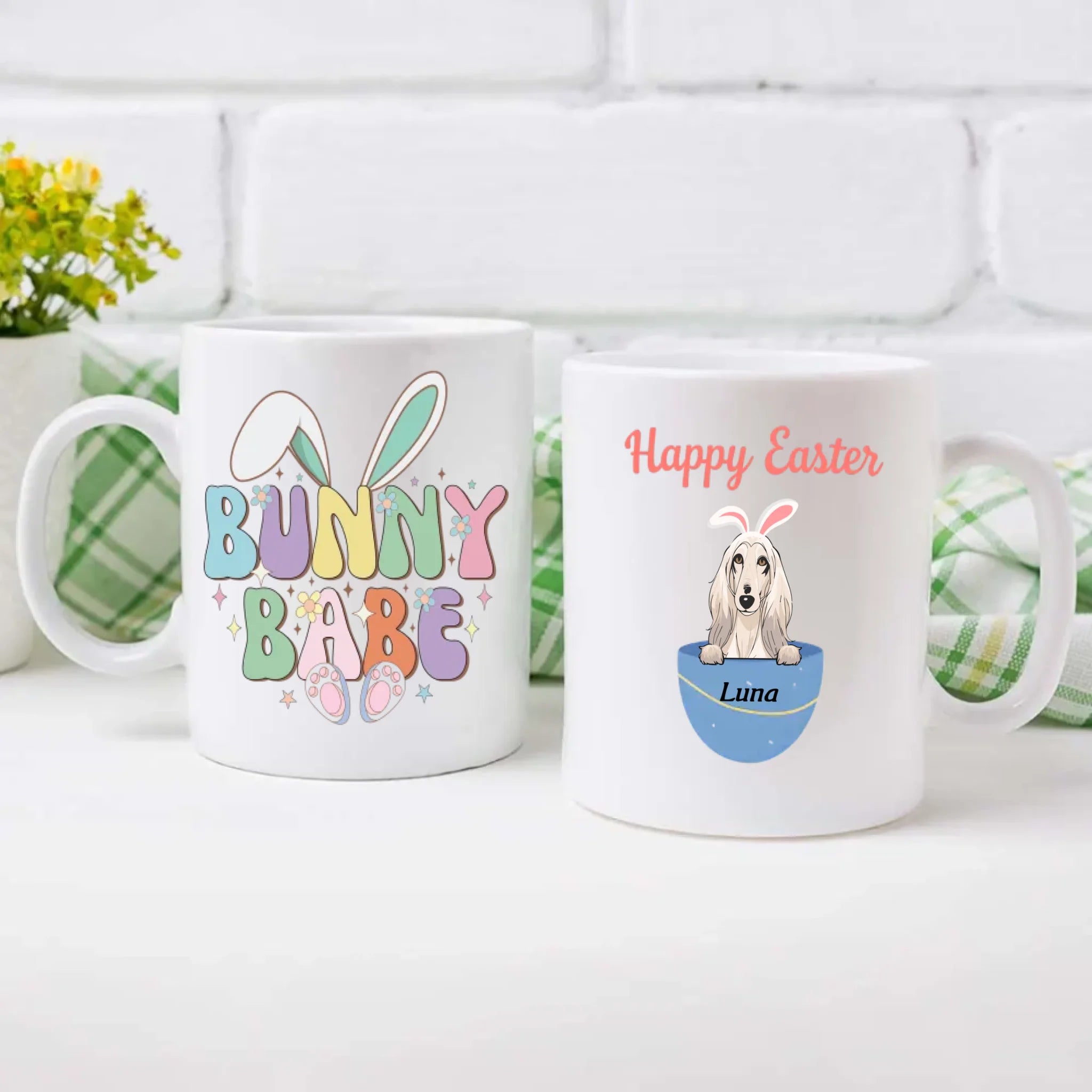 Funny Easter Dog Mug – Bunny Babe Design, Personalized With Up to 5 Dogs | 89Prints