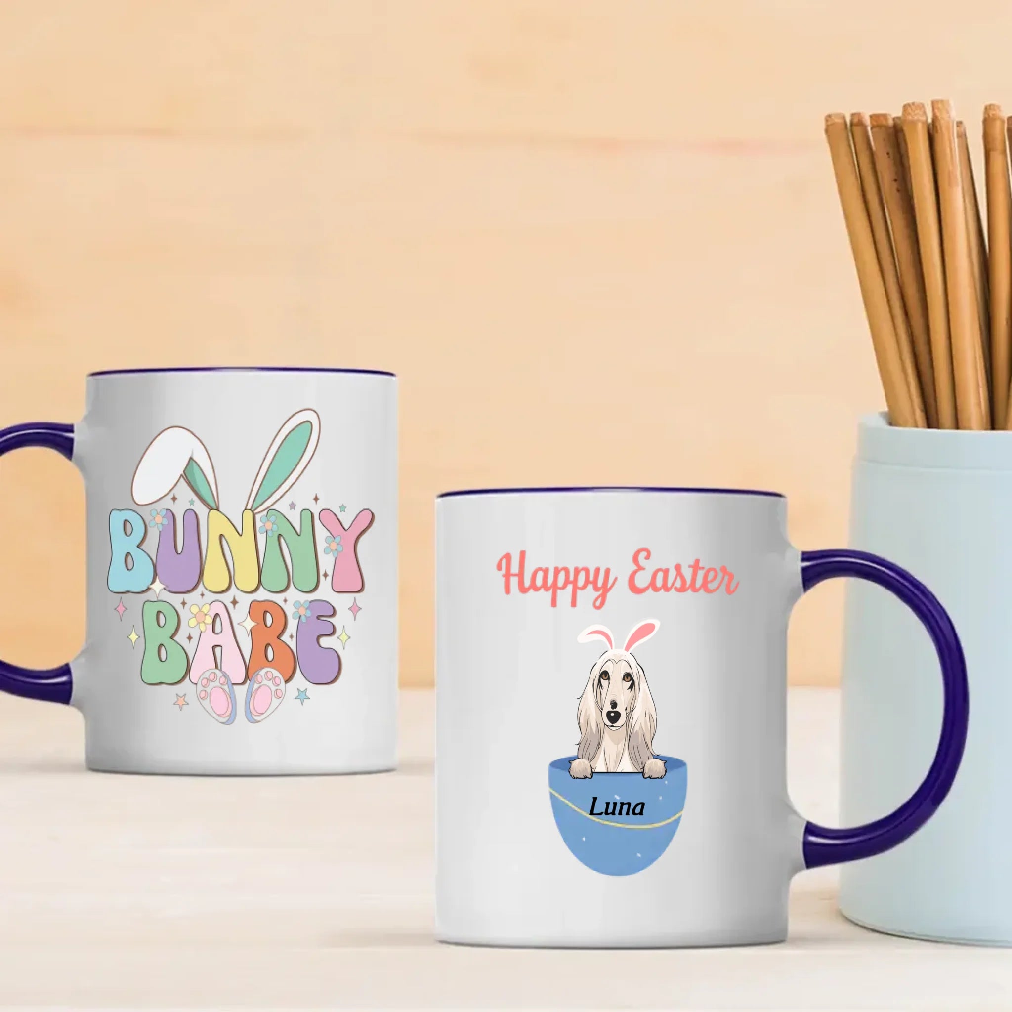 Funny Easter Dog Mug – Bunny Babe Design, Personalized With Up to 5 Dogs | 89Prints