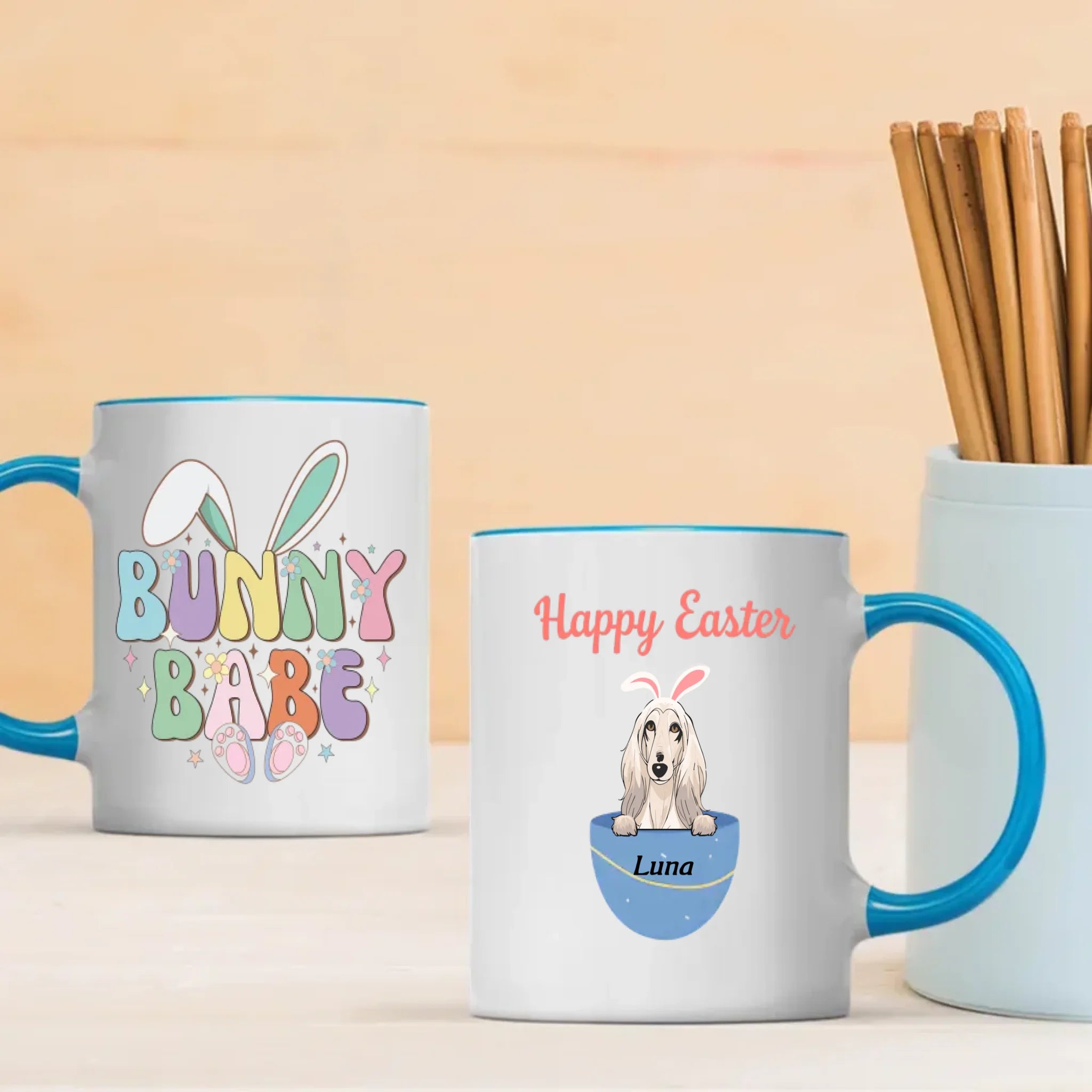 Funny Easter Dog Mug – Bunny Babe Design, Personalized With Up to 5 Dogs | 89Prints
