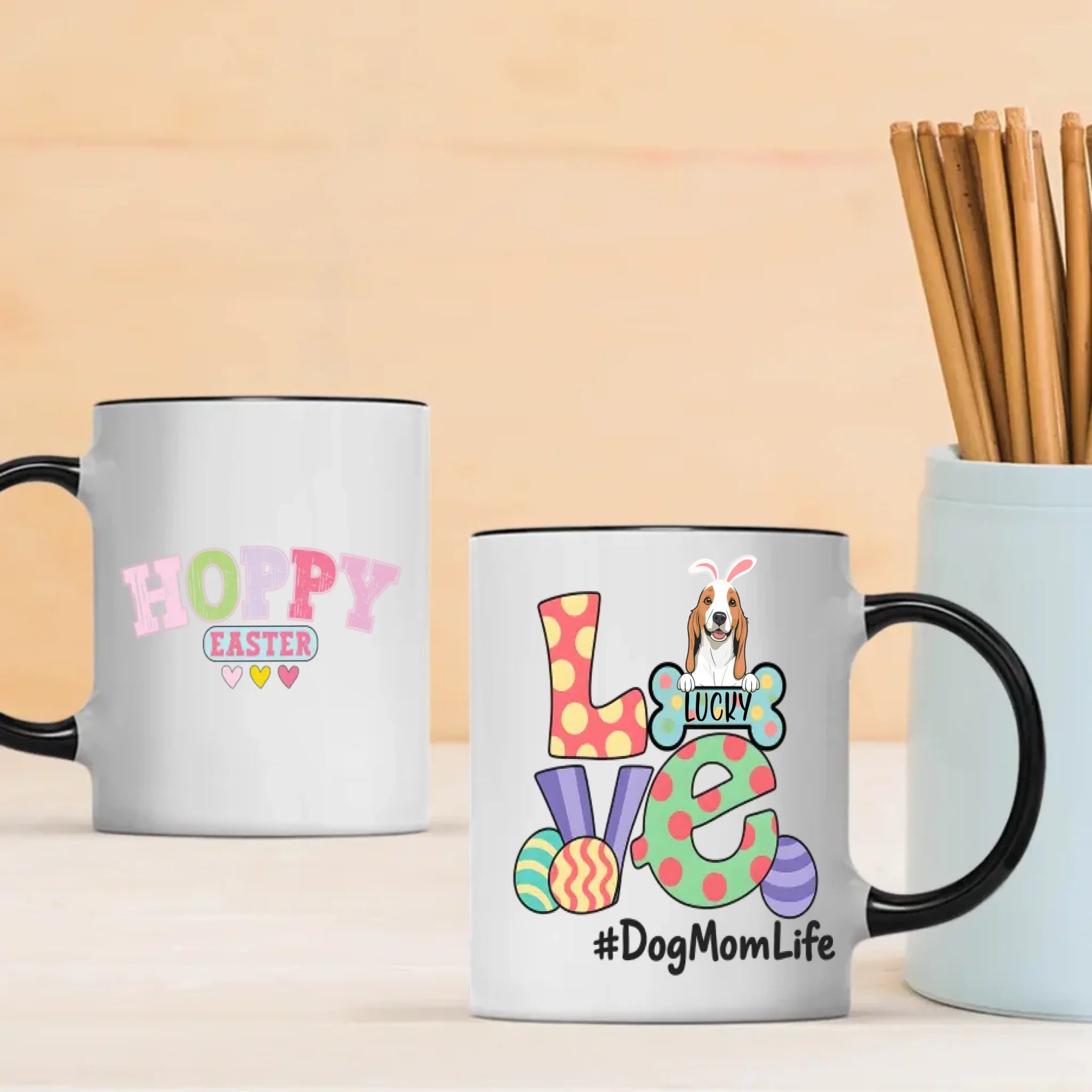 Personalized Hoppy Easter Mug for Dog Moms – Spring Dog Lover Gift – 89Prints