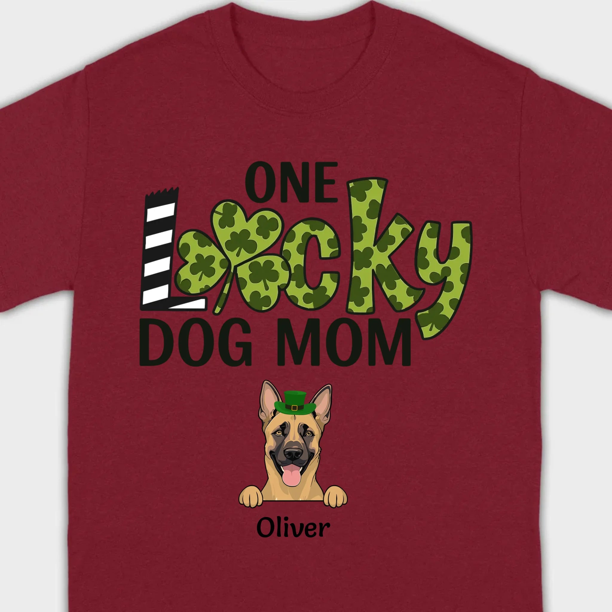 Personalized Dog Mom Shirt – One Lucky Dog Mom Leprechaun Dog Design - 89Prints