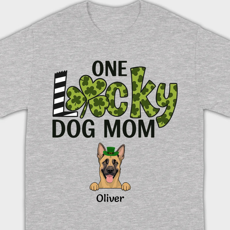 Personalized Dog Mom Shirt – One Lucky Dog Mom Leprechaun Dog Design - 89Prints